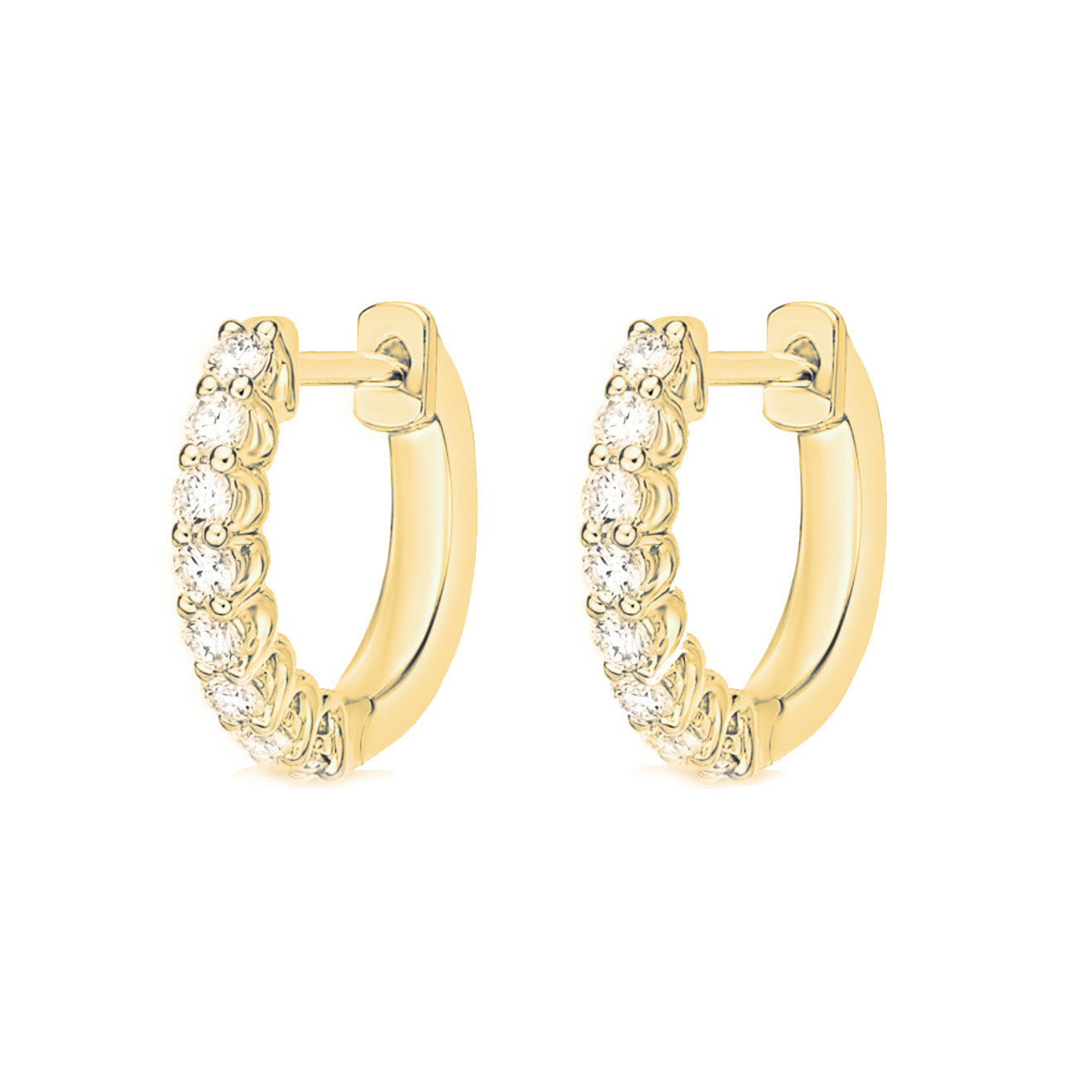 Round Brilliant Cut Diamond Huggie Hoops with Woven Gallery - 12mm - .25ctw