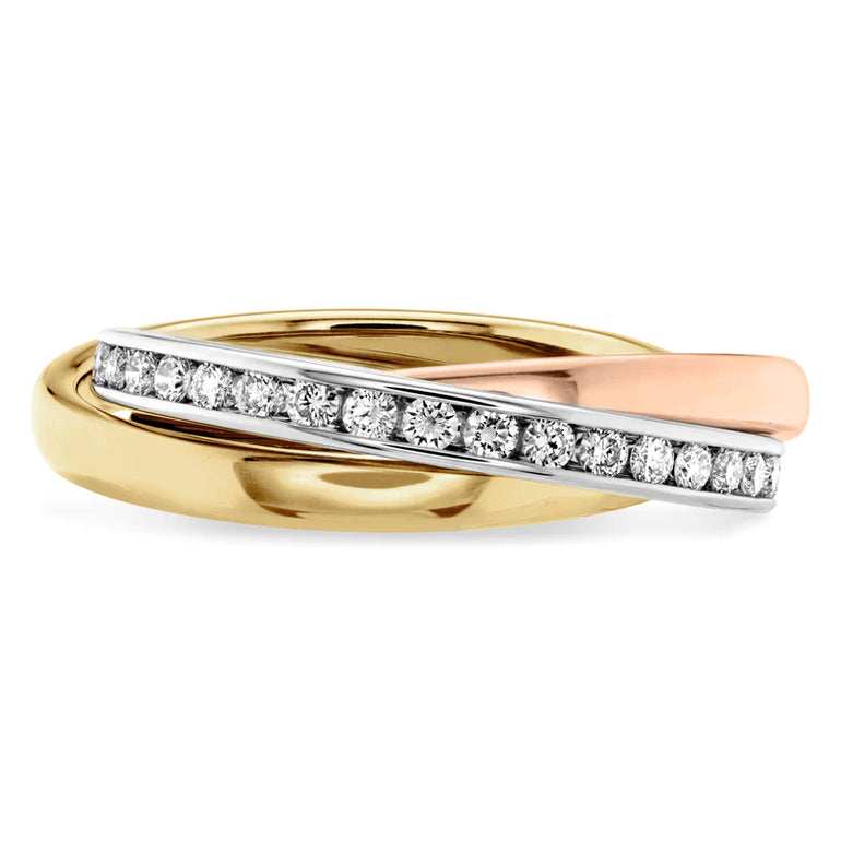 Three Color Diamond Rolling Wedding Band San Francisco Wedding