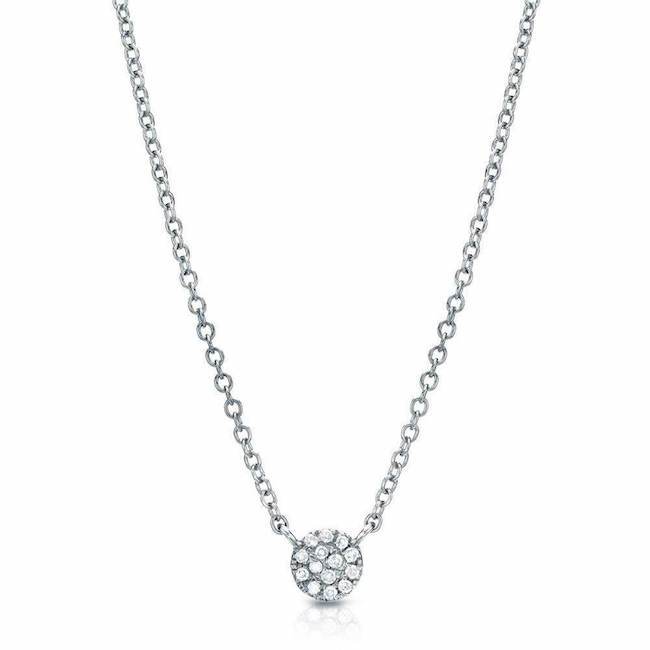 Pavé Diamond Disc Pendant Necklace - Petite