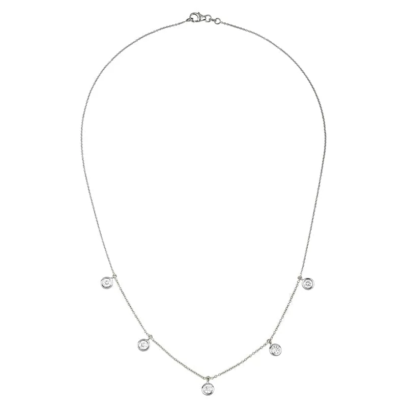 Round Brilliant Cut Diamond Bezel-Set 5-Stone Drop Necklace - 1 ctw