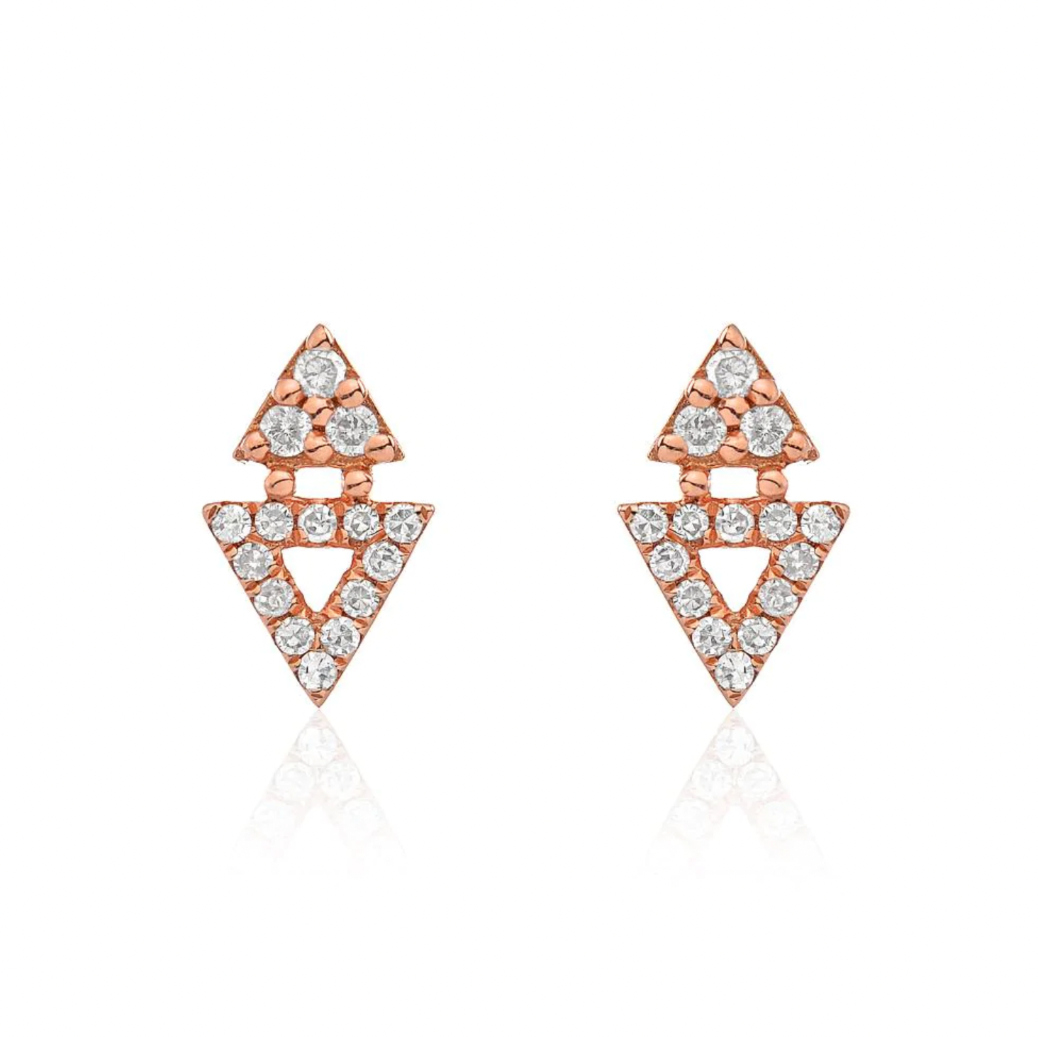 Pavé Diamond Double Triangle Stud Earrings